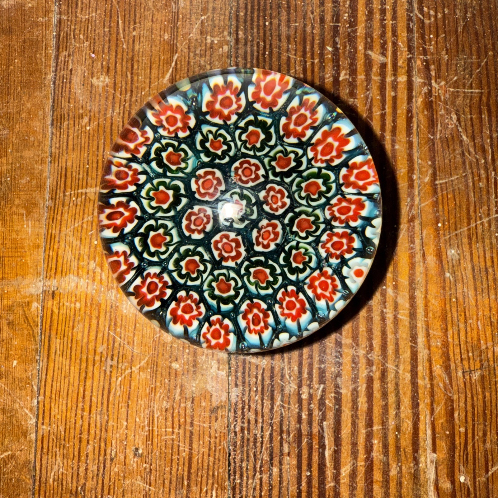 Vintage Italy Red & Blue Millefiori CANE Art Glass No Label Paperweight