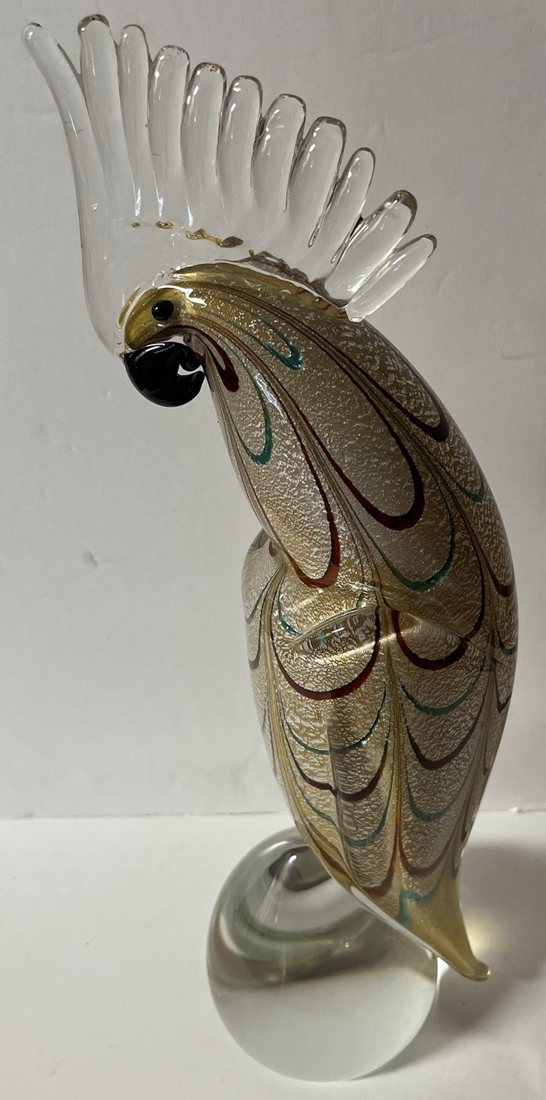 Vintage Murano 13.75″ Tall Art GLASS COCKATOO Sculpture
