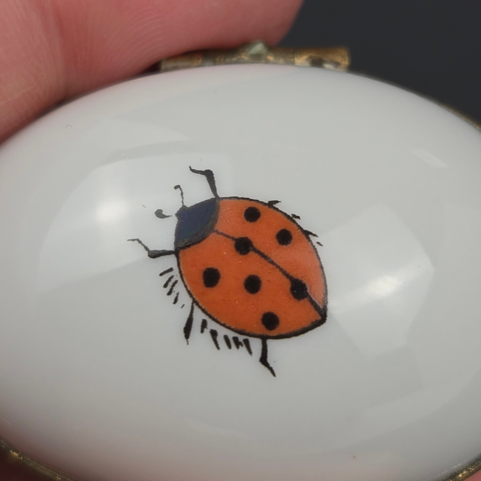 Miniature L Bernardaud Limoges Ladybug Hinged Porcelain Trinket Box