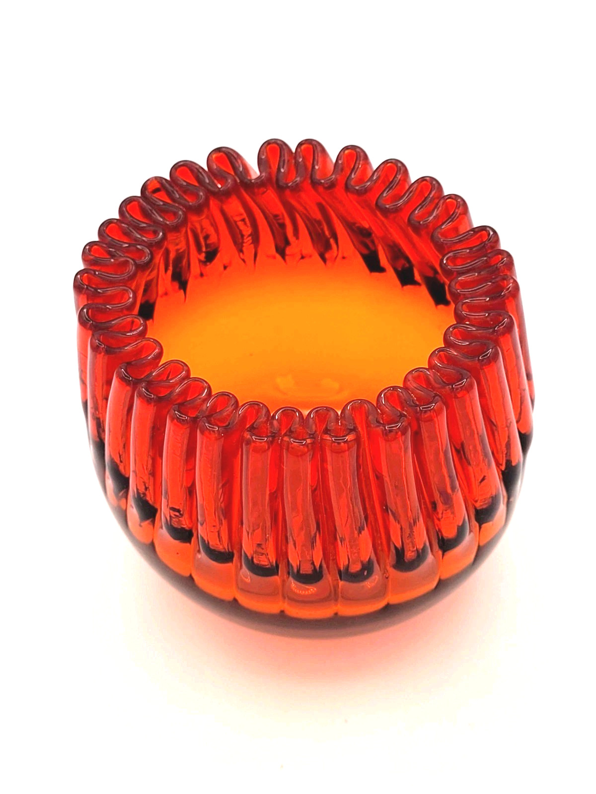 Blenko Art Glass Tangerine Rose Bowl #538 4 x 3.75 Hand Blown