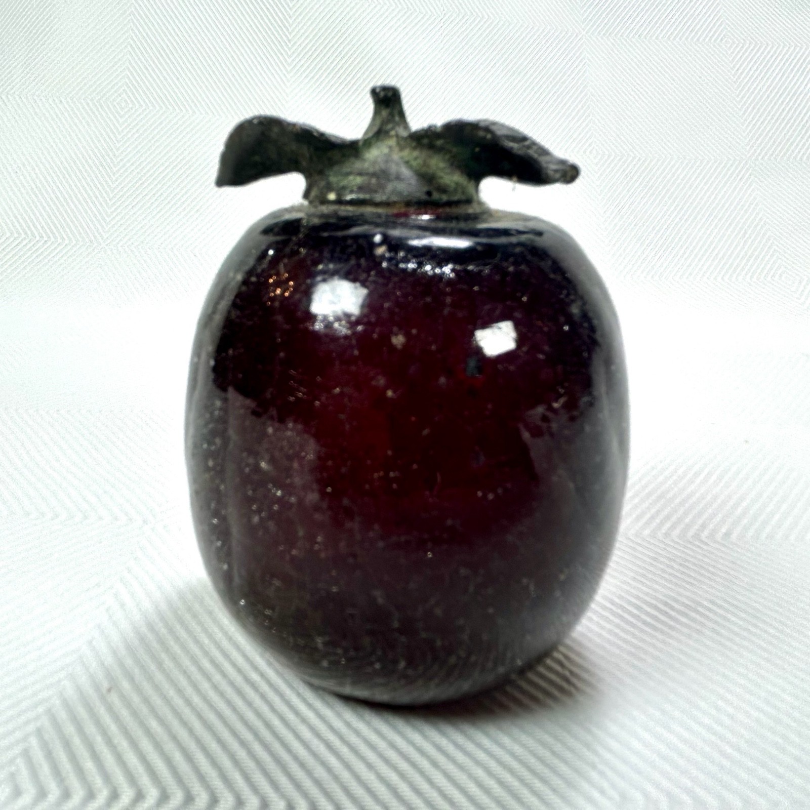 4 VTG Hand Blown Art Glass Crackle Fruit Metal Stem Pear/Apple/Lemon/Pomegranate