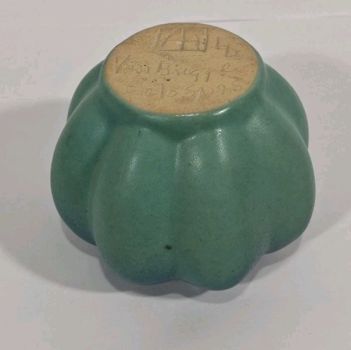 Van Briggle small pottery vase bowl signed two toned melon shape signed