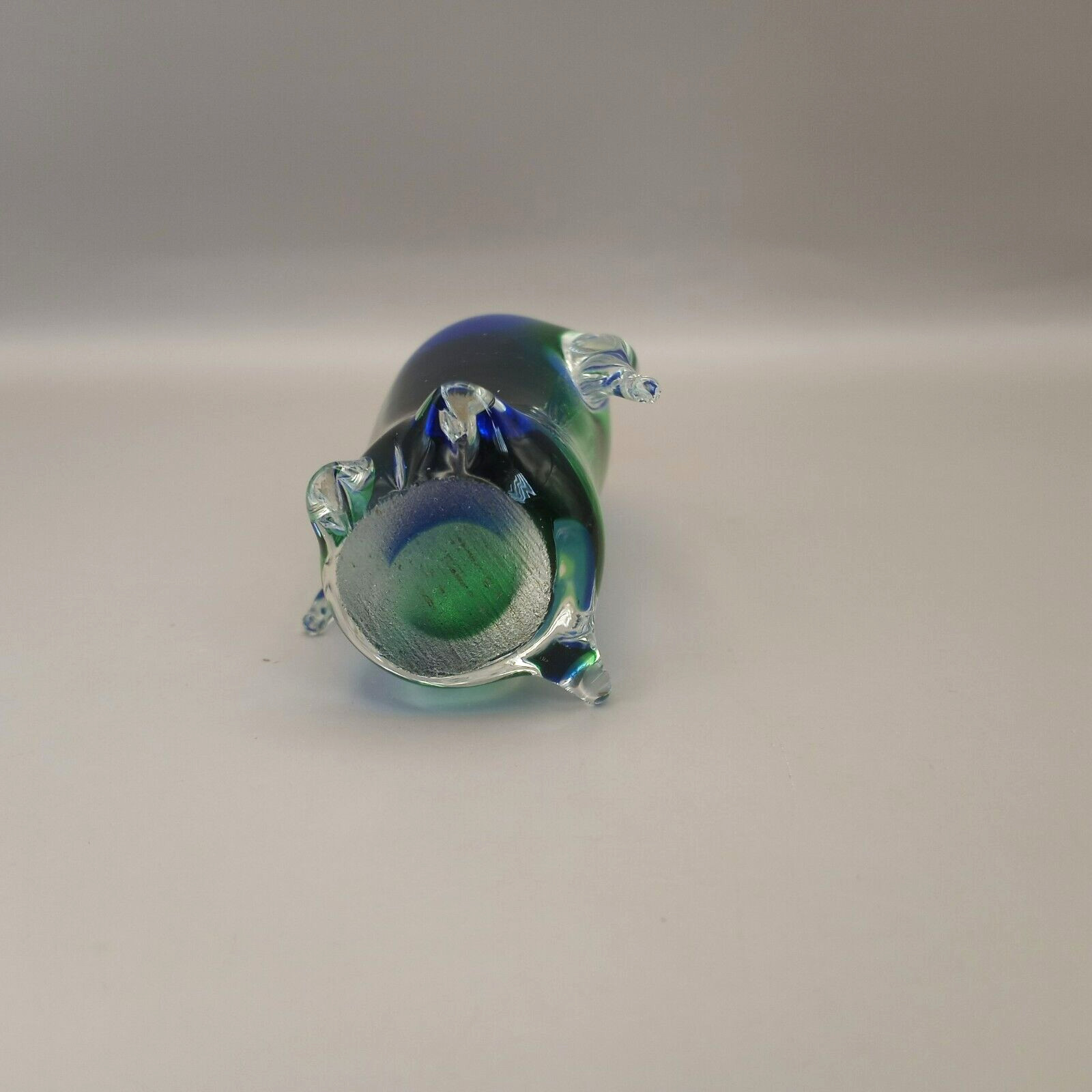 Hand Blown Art Glass Penguin Green Blue Clear Approx. 4″ Tall