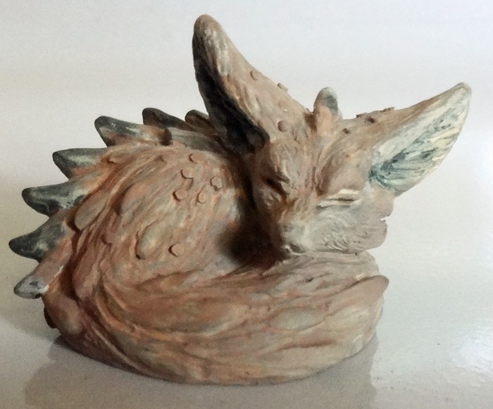 Signed Red Fox Fantasy Creature Clay Art Piece CSC Artist Painted Free Ship!