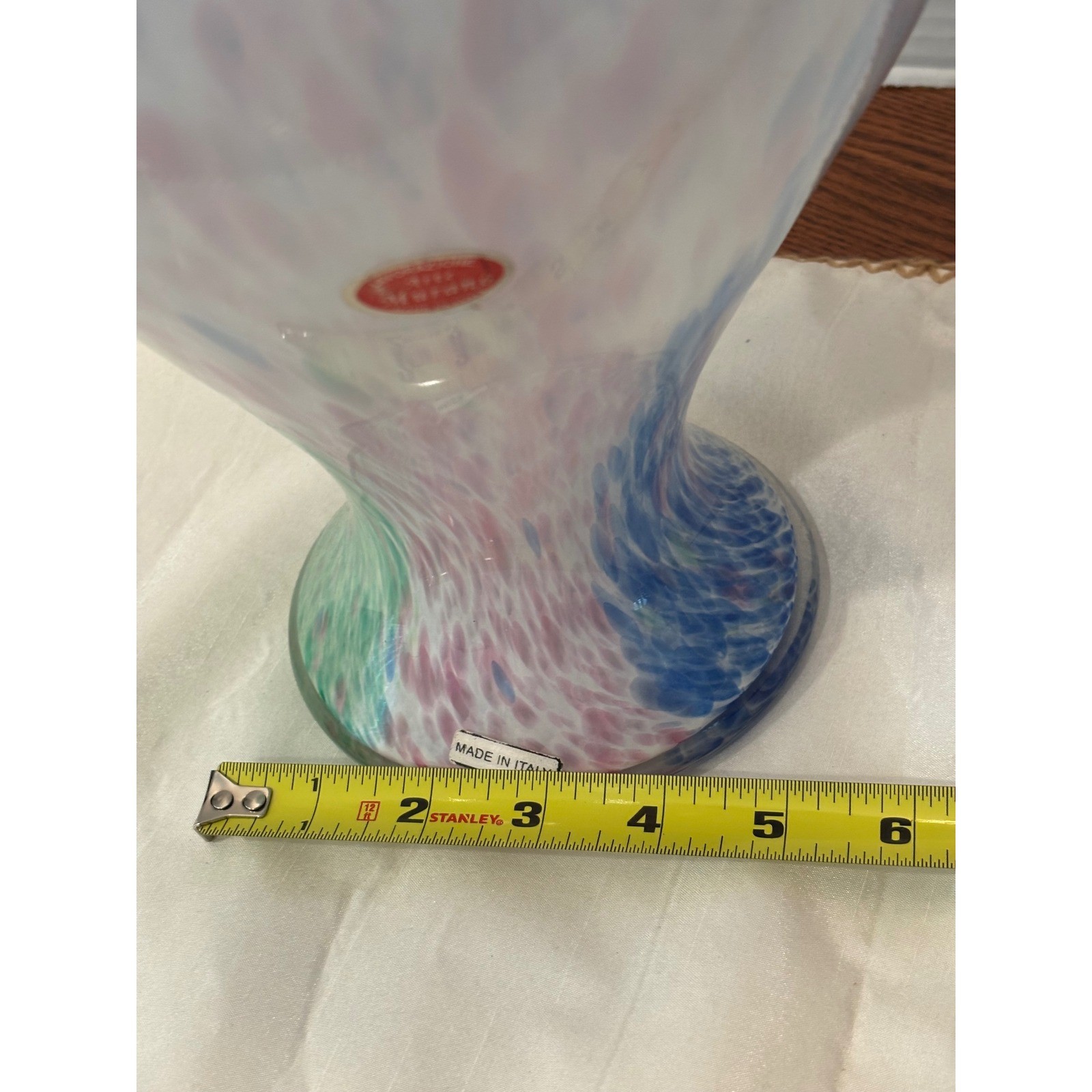 Arte Murano Glass Vase Ruffled Rim Confetti Blue Pink Green 11.75″