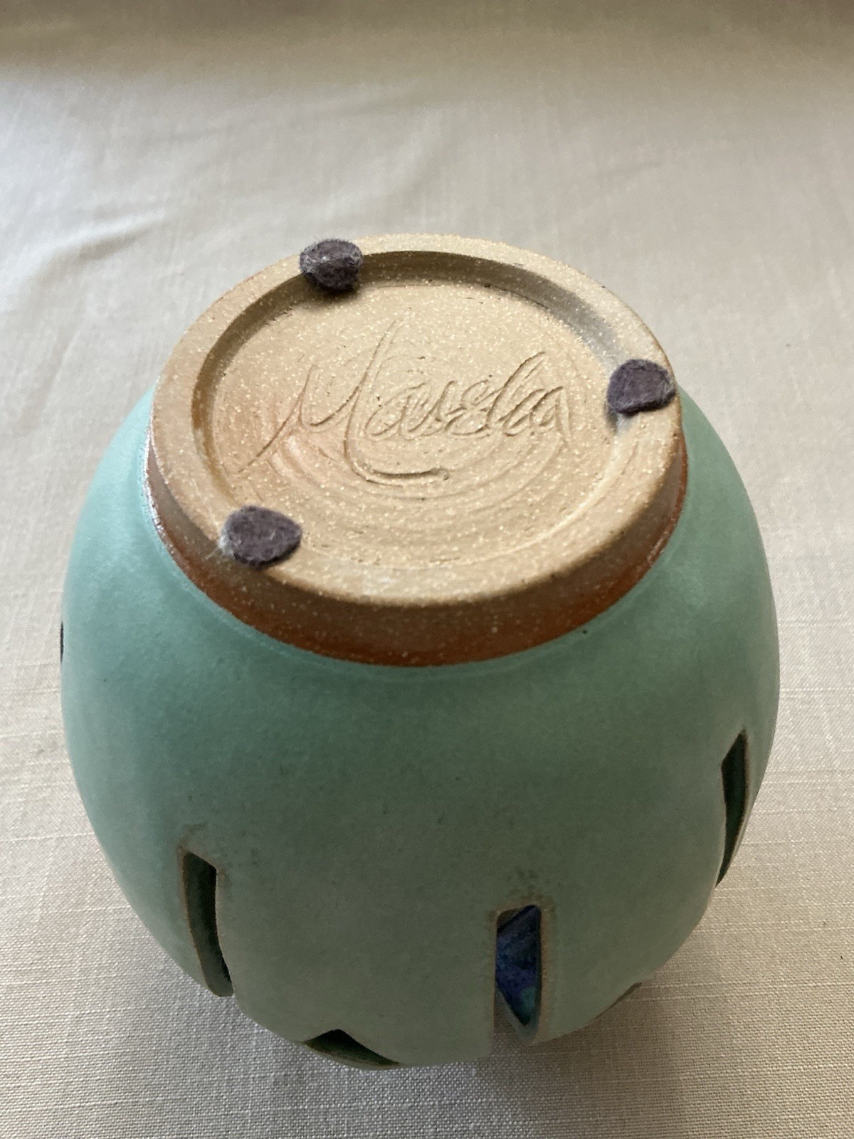 Handmade Pottery Vase Green/purple/blue. 6.5” Tall. B29