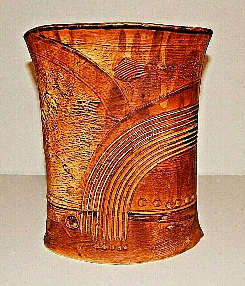 Vintage Bertil Vallien for Rorstrand Sweden “Terra” Brown Large 9″ Ceramic Vase