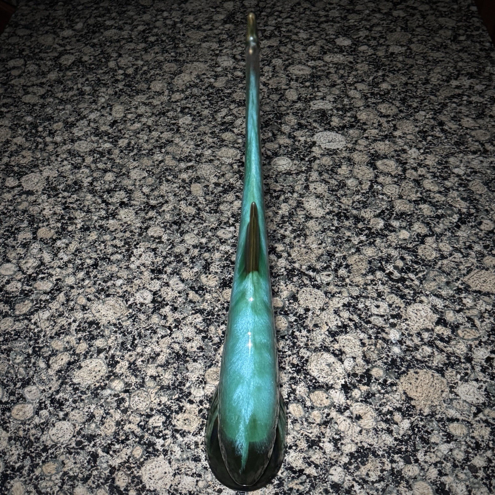 Vintage Blue Mountain Pottery Tall Fish Figurine Blue Green Glaze RARE