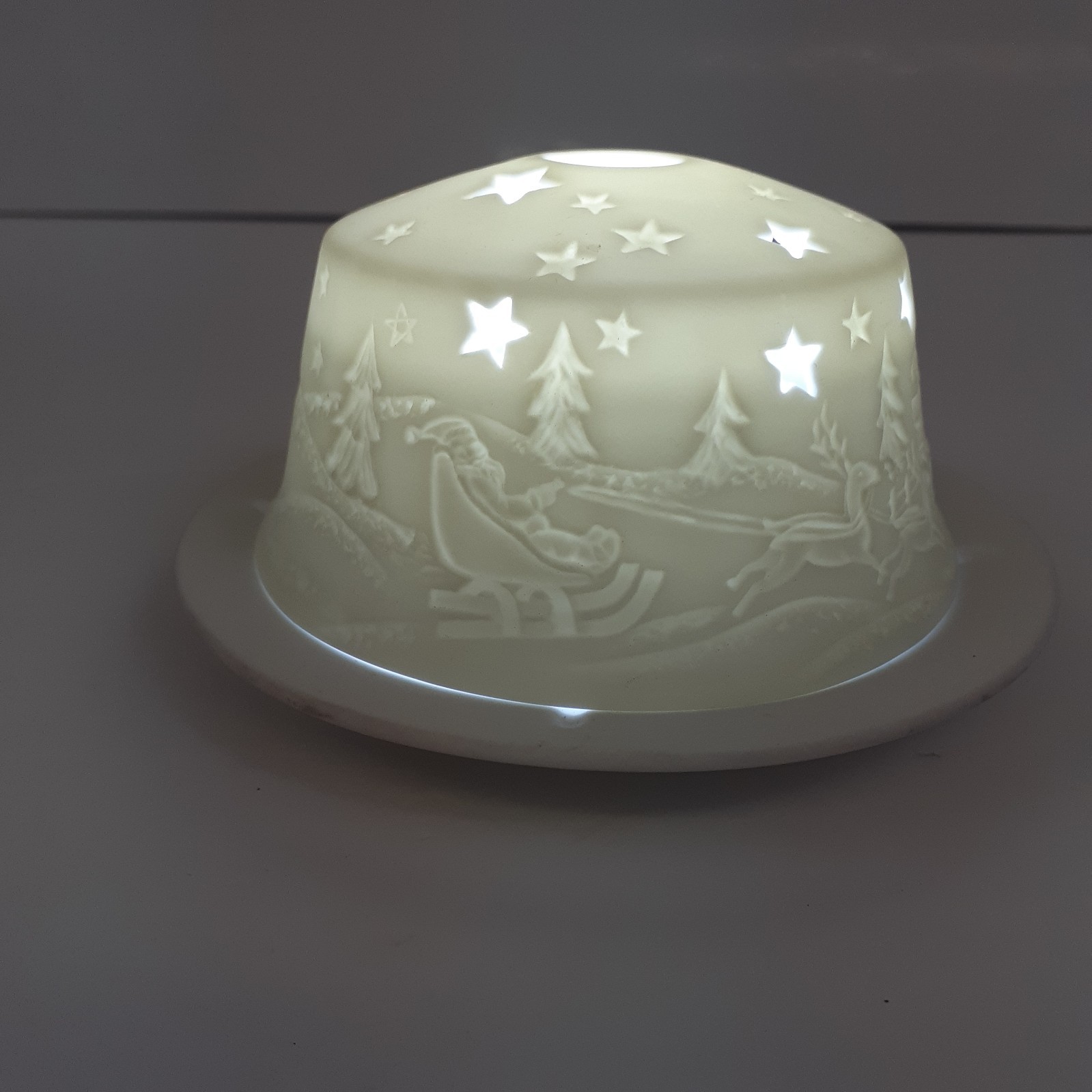 HUTSCHENREUTHER Christmas Candle Holder Lithophane Sleigh Reindeer House Trees