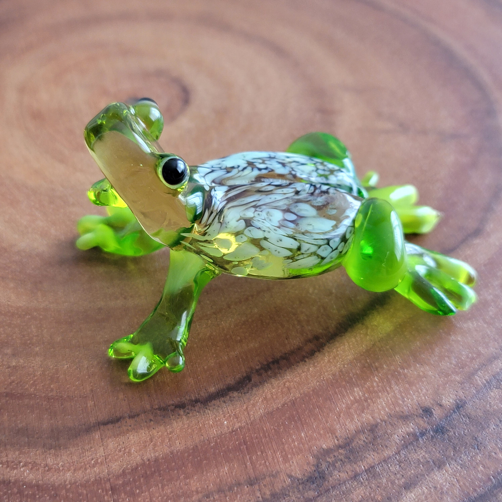 Handmade Glass Figurine – Green Frog – Collectible Sculpture 3″