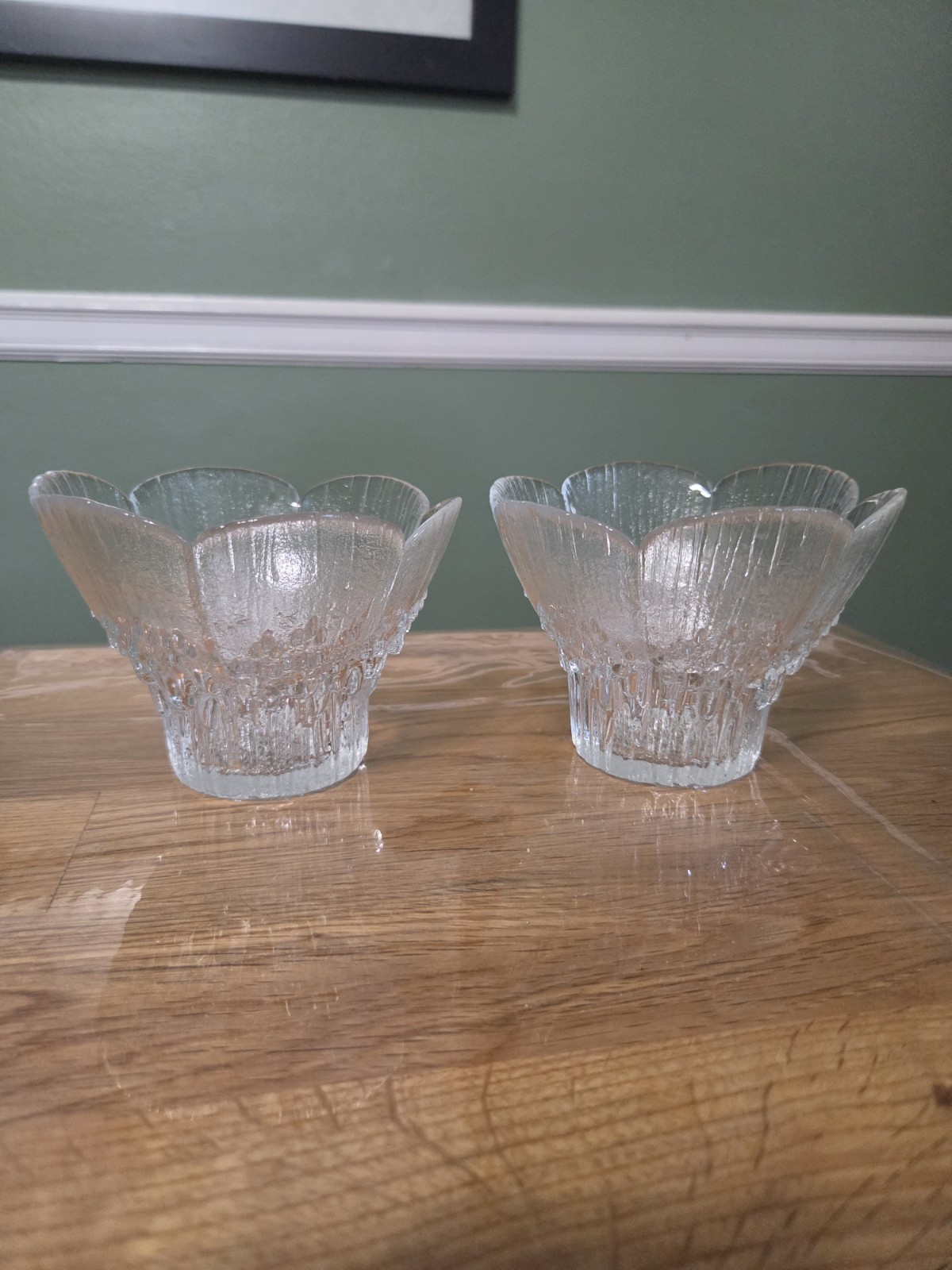 Heina Lasisepat Finland Clear Textured Glass Candle Holder Floral 4 1/2”