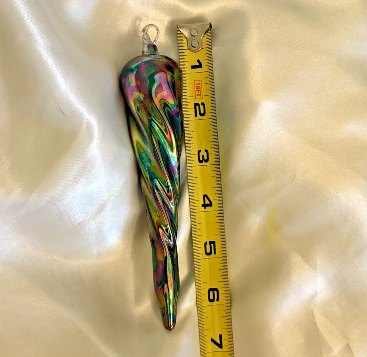 Italian Parise Vetro Icicle Ornament Iridescent Art Glass Hand Blown Vintage