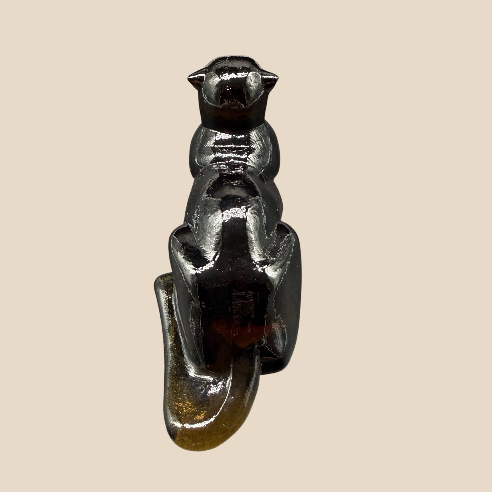 1980s Heisey Imperial Glass Rare Smokey Panther Tiger Cat Paperweight Figurine