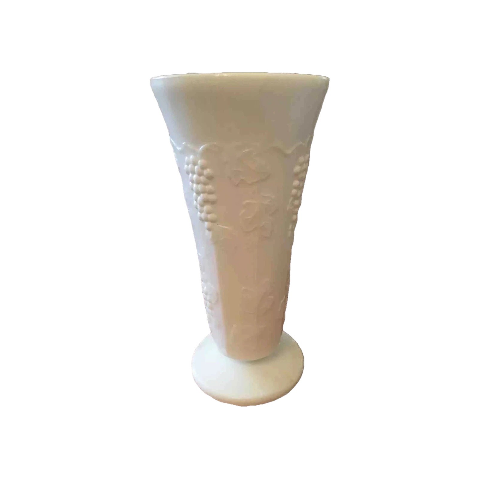 Vintage Milk Glass Vase Grapevine Design 7 5/8 Inches Tall White
