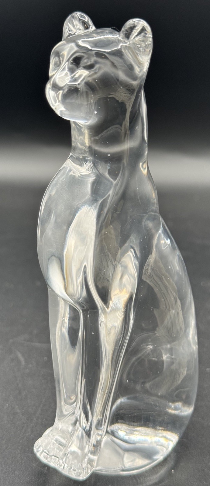Vtg Clear Glass Baccarat STYLE Crystal Egyptian Sitting Cat Figurine READ MORE