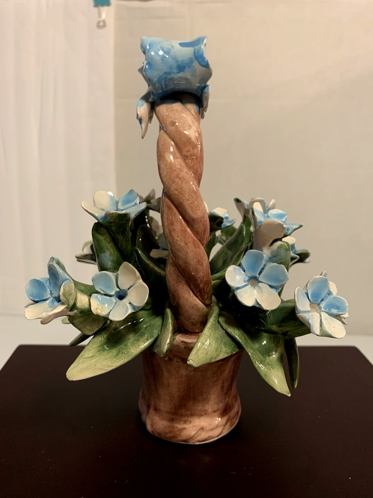 VTG Capodimonte Blue Flowers in Basket * Handmade in Italy * 6 5/8″ H x 4 3/4″ W