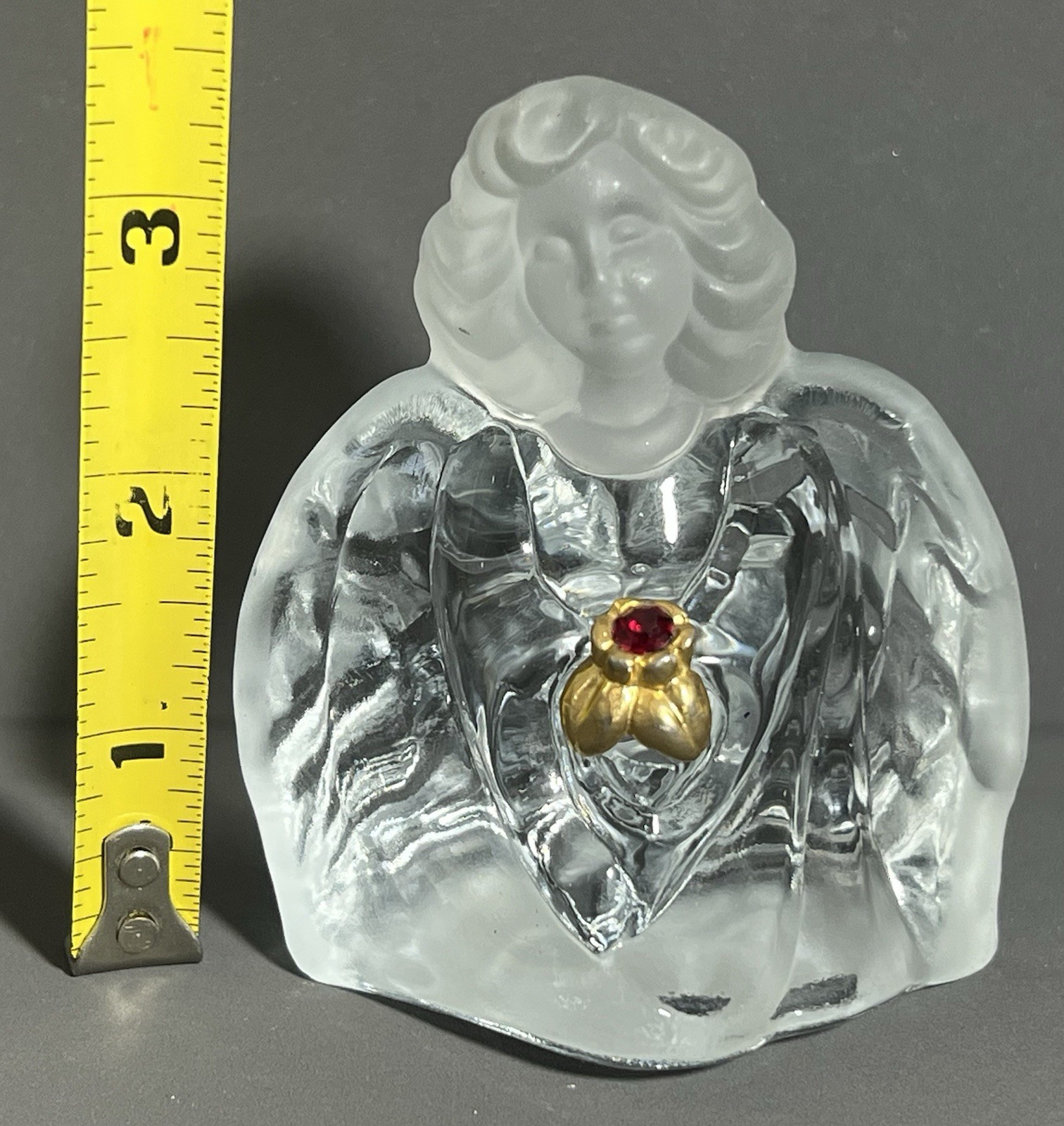 Fenton Clear Glass Guardian Angel Figurine with Red Rhinestone 3.25 in Tall 90s
