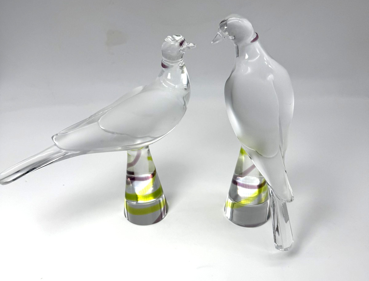Exquisite Limited Rare Lalique Paris Crystal Tourtereles Turtle Dove Figurines