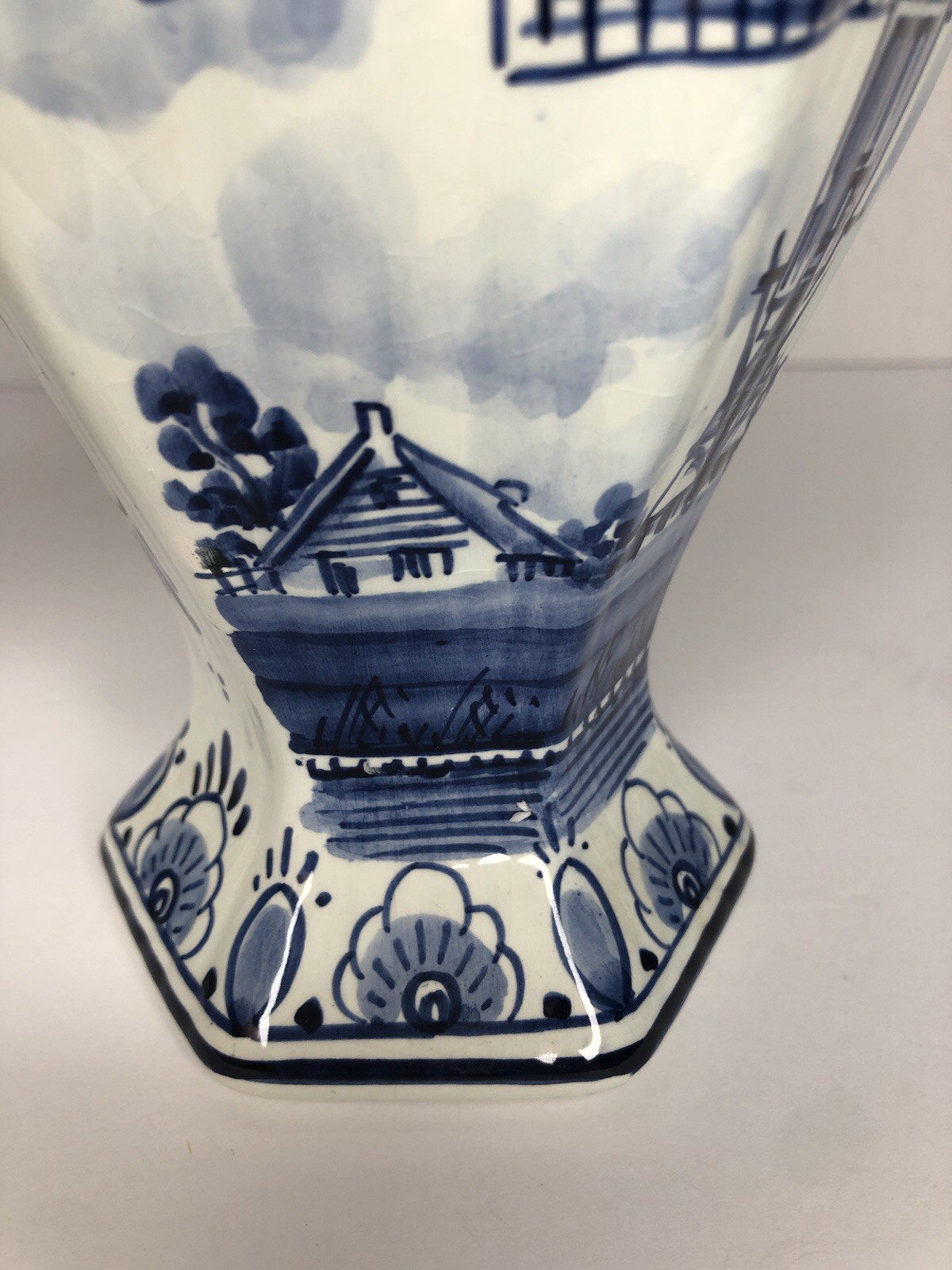 VTG Royal Delft Porcelain Vase Windmill Hand Painted Holland 9” H-1960