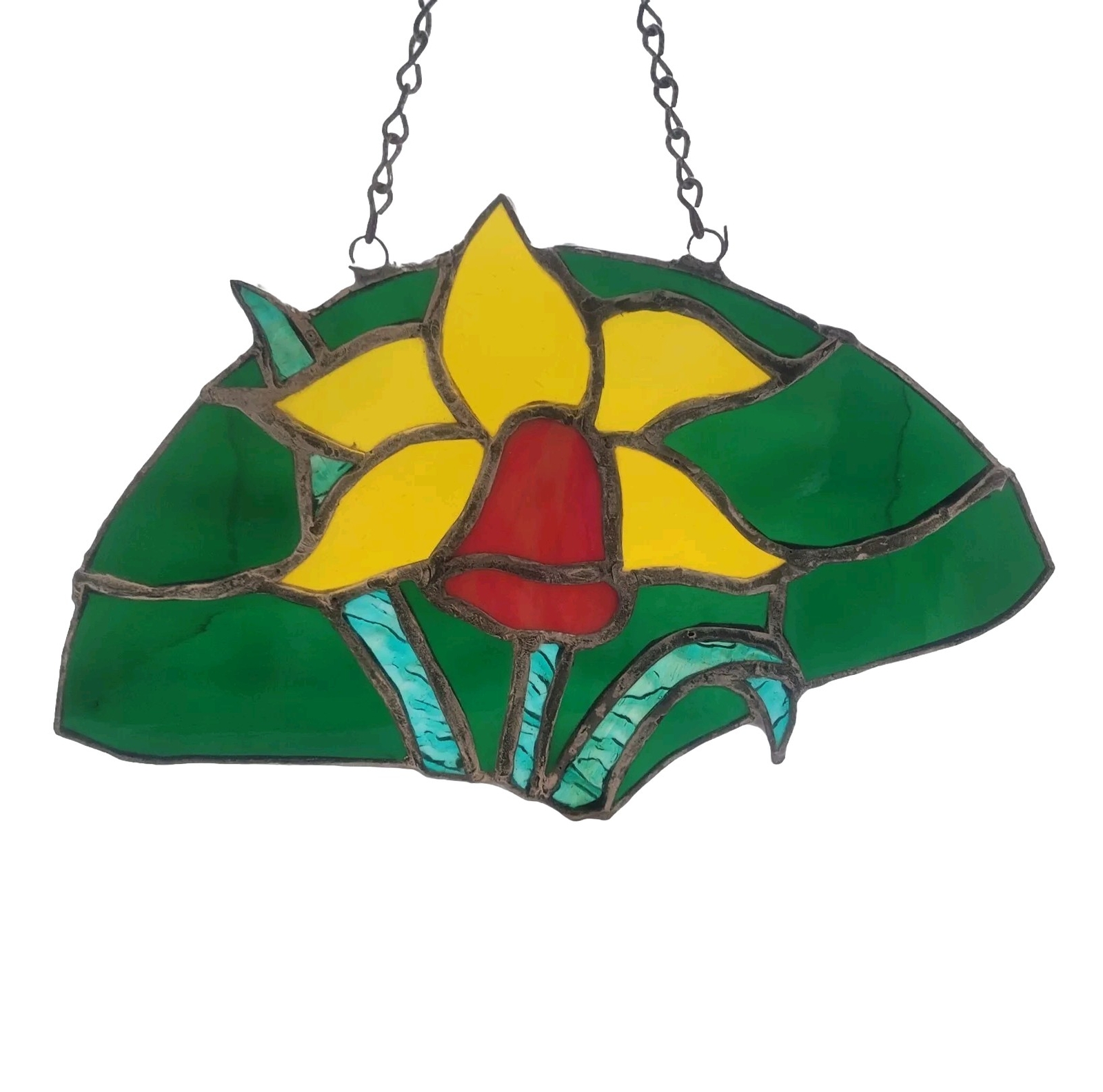 Stained Glass Daffodil Lilly Flower Sun Catcher Window Art Chain Hanger