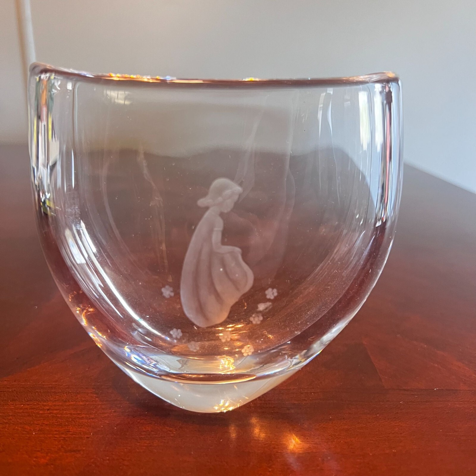 Vintage MCM Orrefors Sweden Etched Figural Art Glass Crystal signed