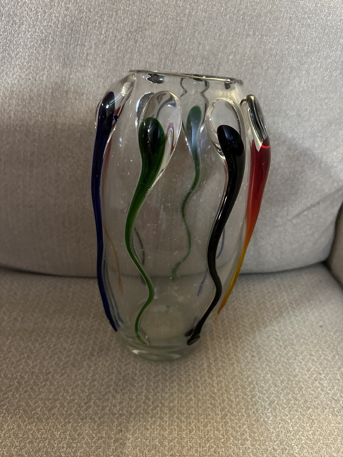 Design Guild Poland Turino Multicolor Hand Blown Heavy Art Glass Vase 11.5″
