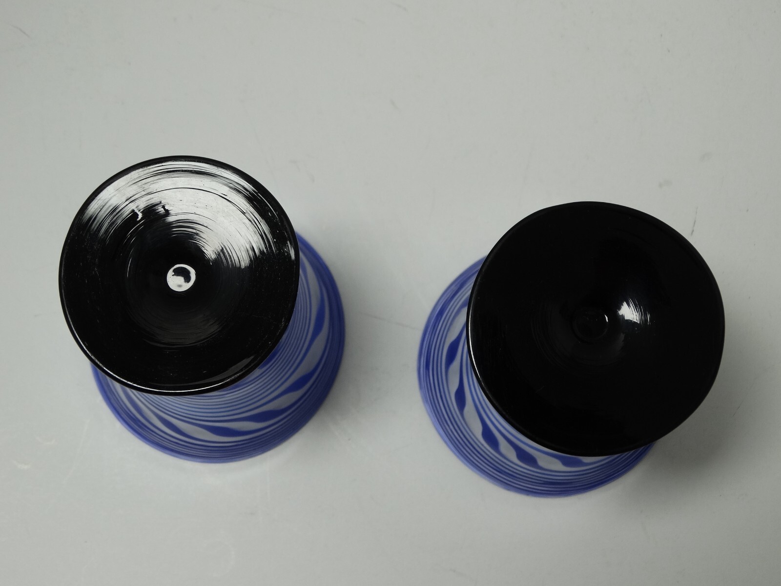 (2) Vintage Bimini Werkstatte Swirl Cocktail Liqueur Glass BLUE & BLACK ~3-3/8″H