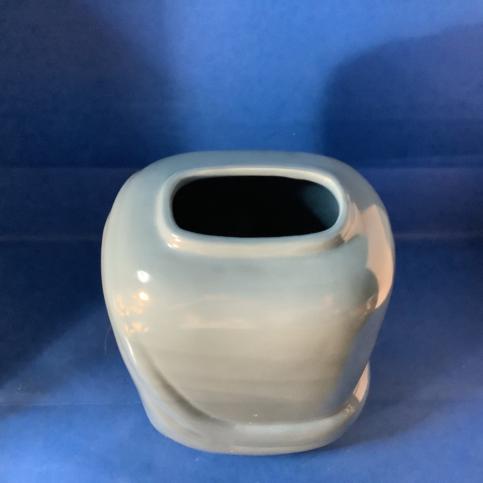 Vintage Blue Pottery Tall Vase Art deco Home Decor 10.5in