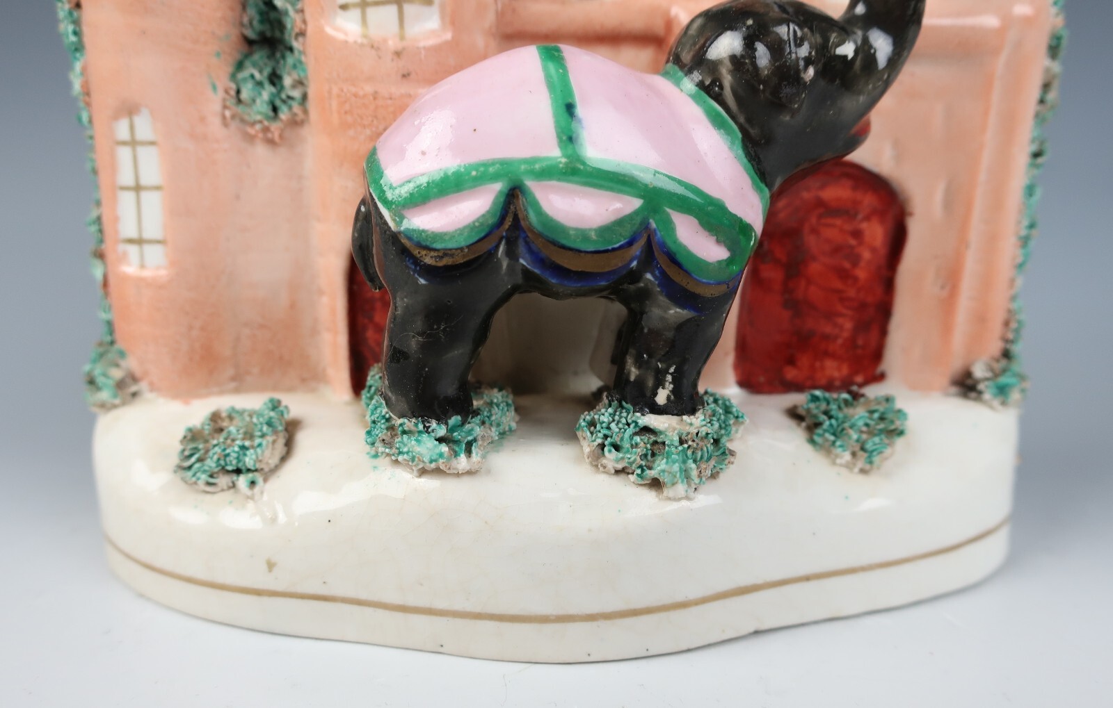 c. 1850 Staffordshire ELEPHANT OF SIAM Figure Group Antique Pottery Figurine