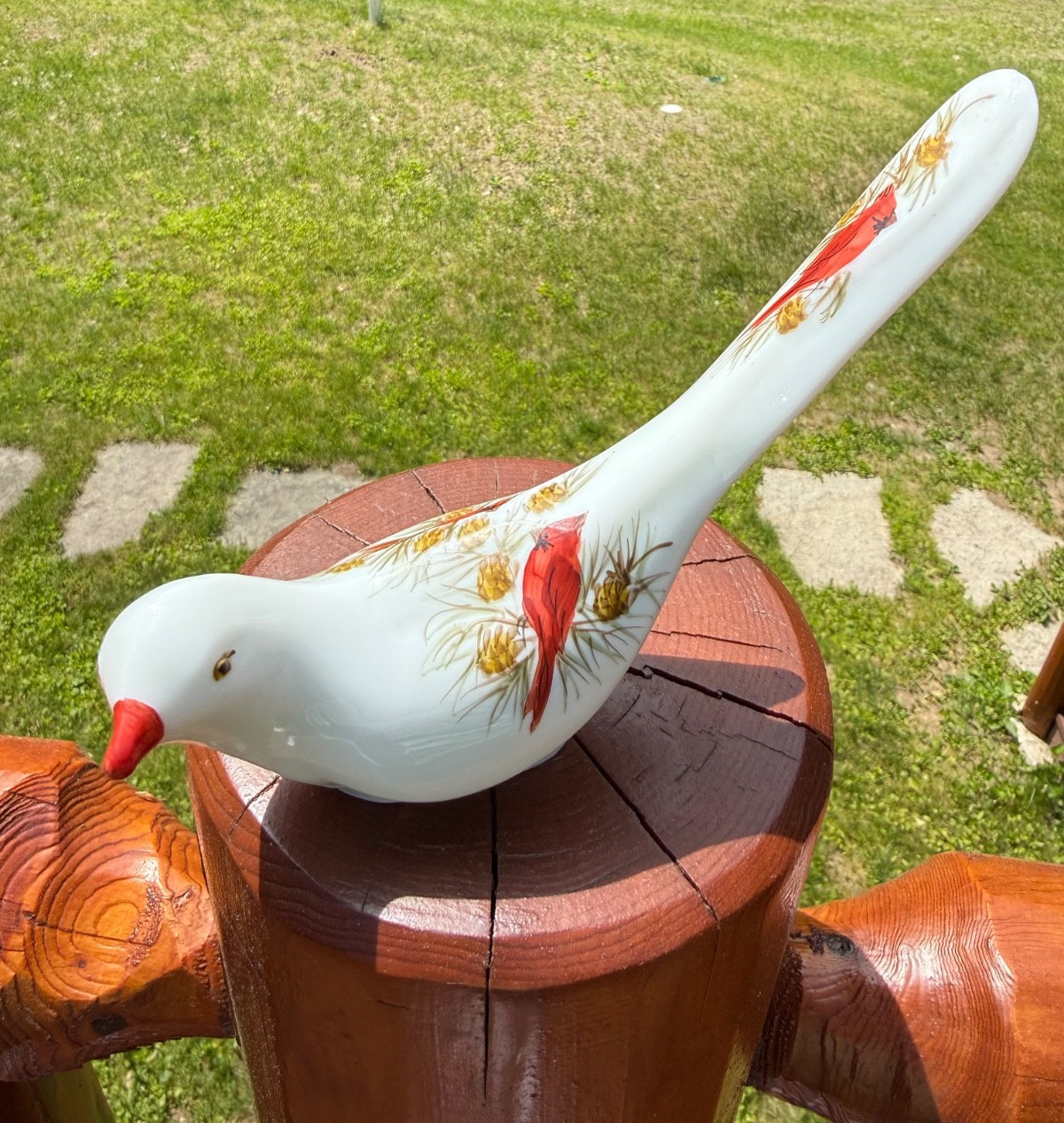 Vtg White Milk Glass FENTON Bird Happiness HAND PAINTED Cardinal D. Fredrick