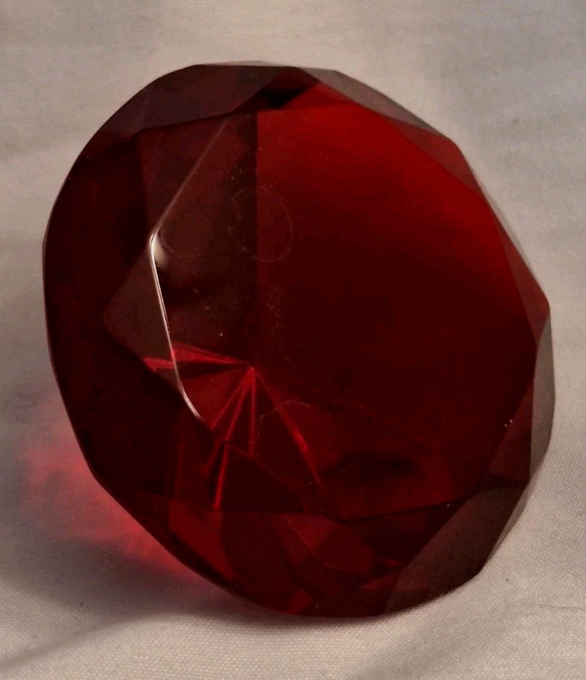 Gemstone Ruby Red Faux Crystal Glass Faceted Cut Paperweight