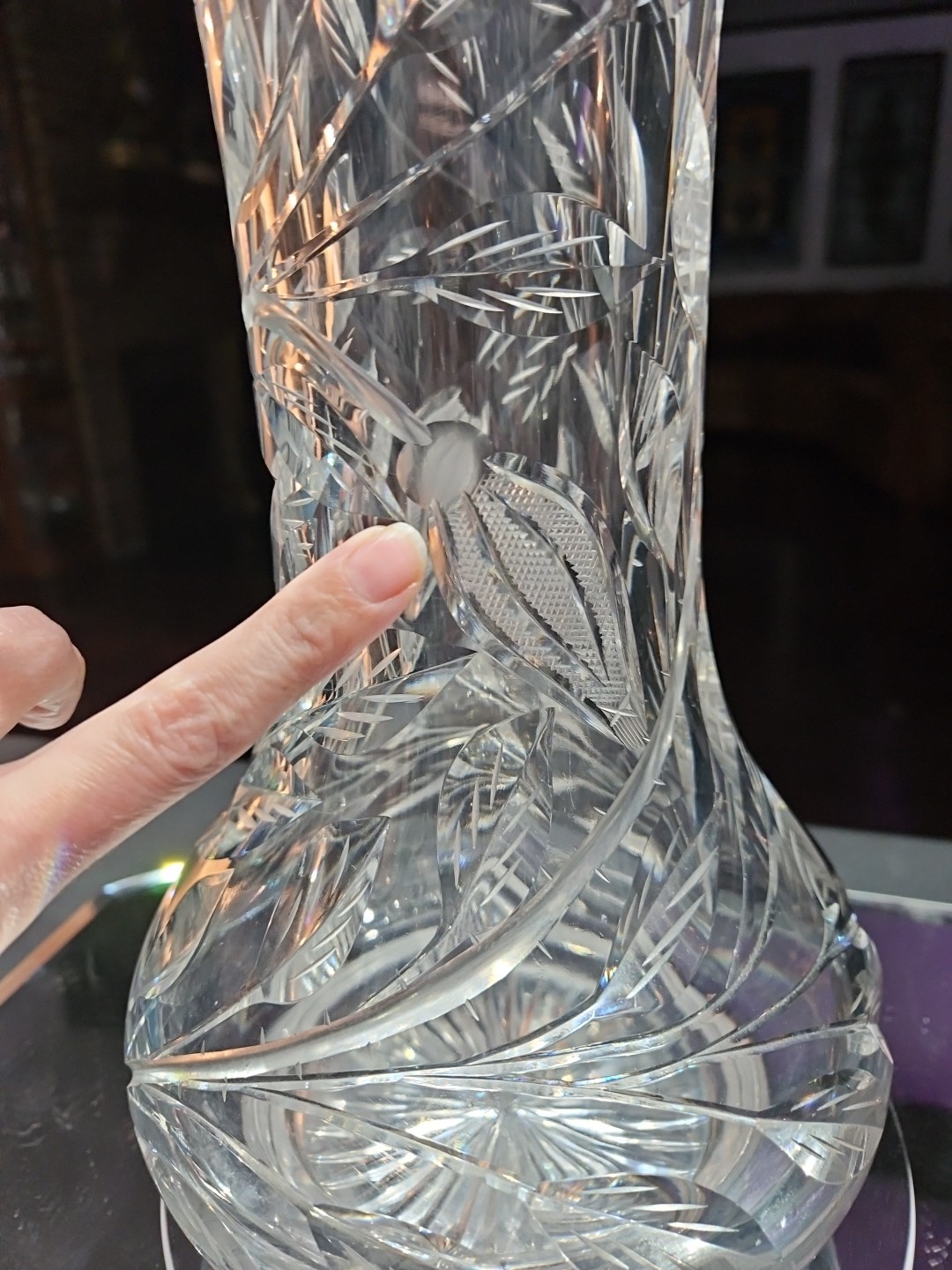 Huge 16-1/4″ VASE, American Brilliant Period Cut Glass Crystal Butterfly & Rose