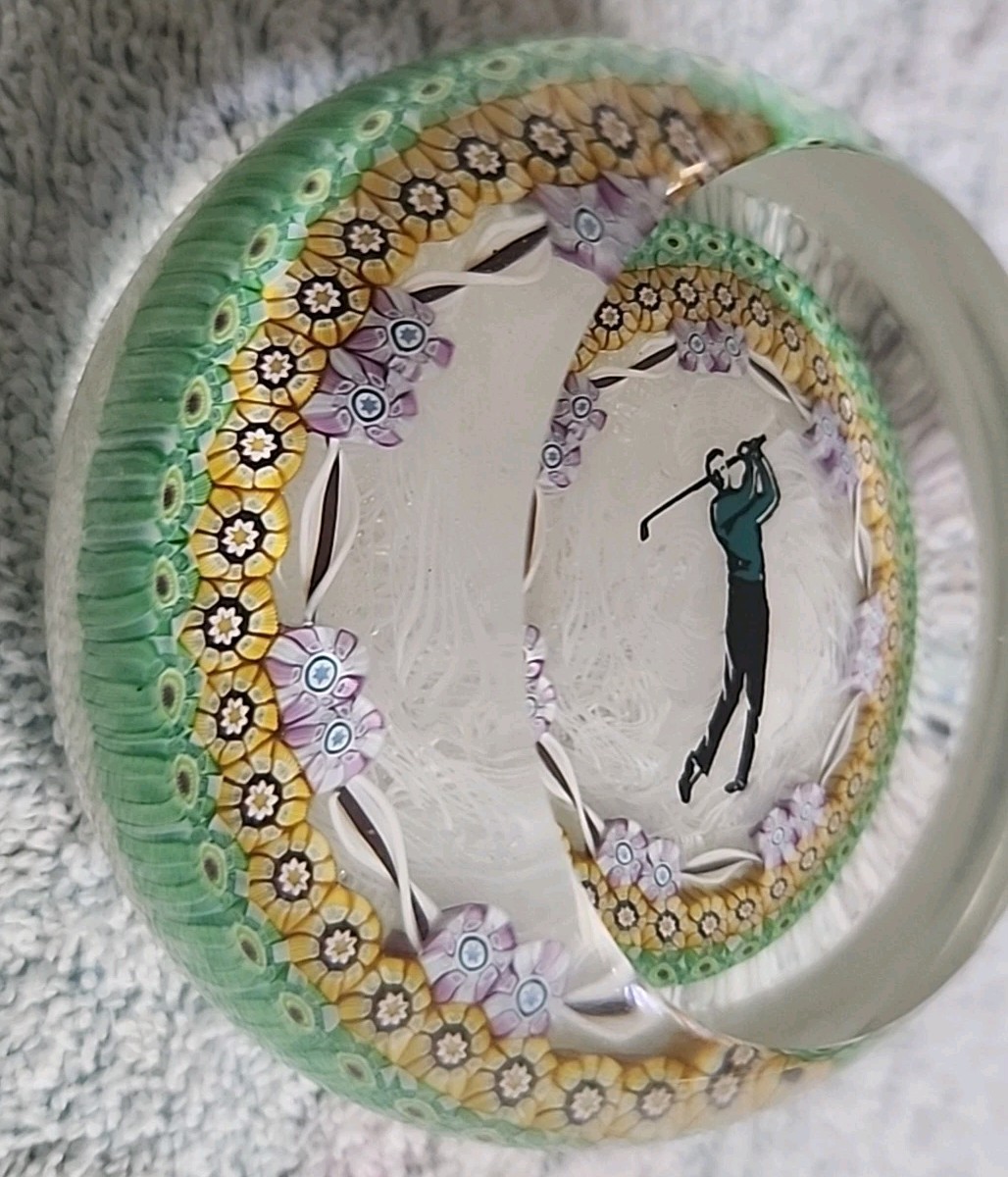 Vtg 1987 Perthshire Glass Paperweight Golfer Millefiori Lace Limited Edition
