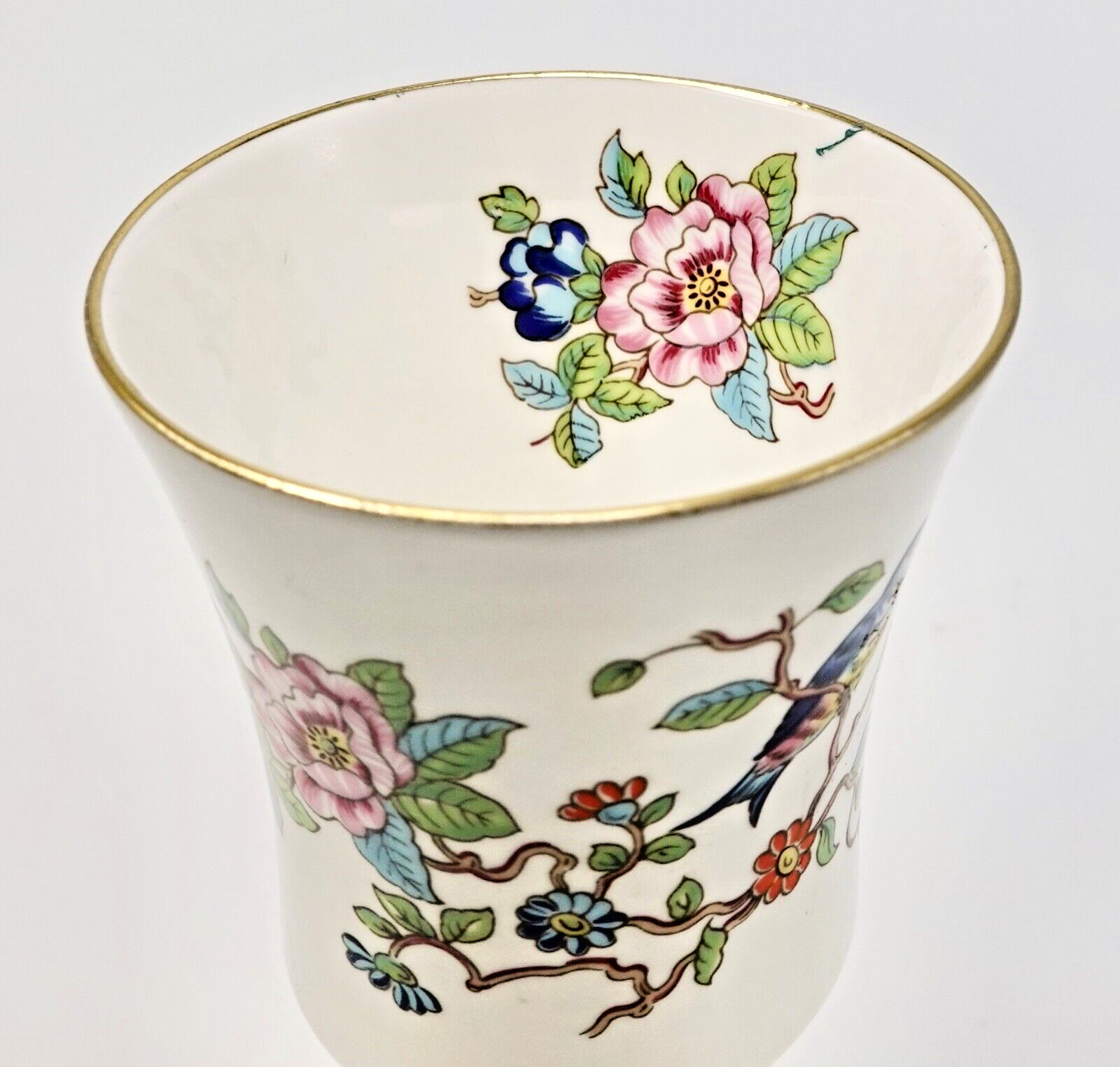 Aynsley Pembroke Pedestal Vase Bone China White Florals Bluebird 4.75 inches