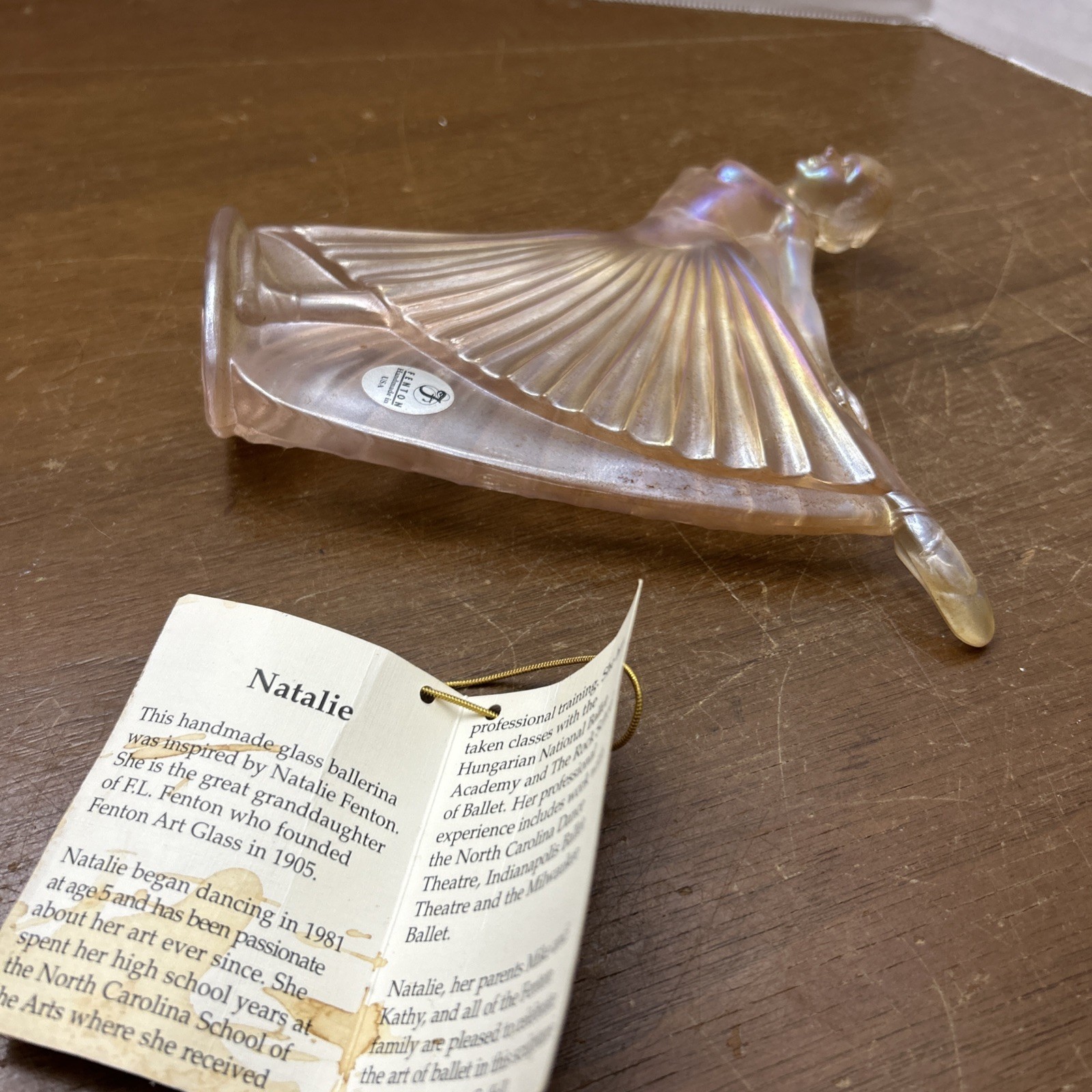 Fenton Vintage Lady Natalie Pink Iridescent Glass Ballerina Figurine