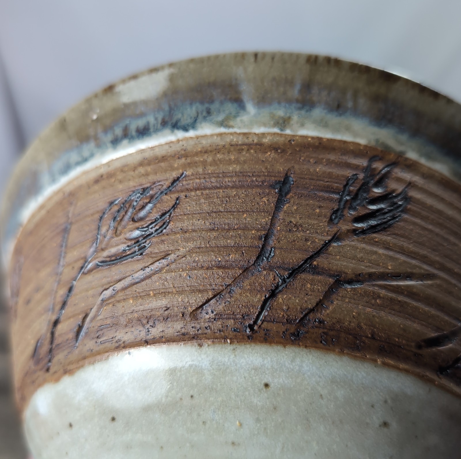 Brown Studio Art Pottery Wheat Tea Bowl Modern Local Artist Signed 7 3/8″ MT