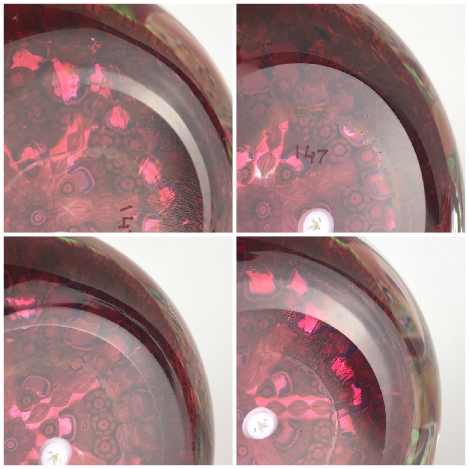 Perthshire 1995A Complex Millefiori Radial Twist Half Cane Faceted Paperweight