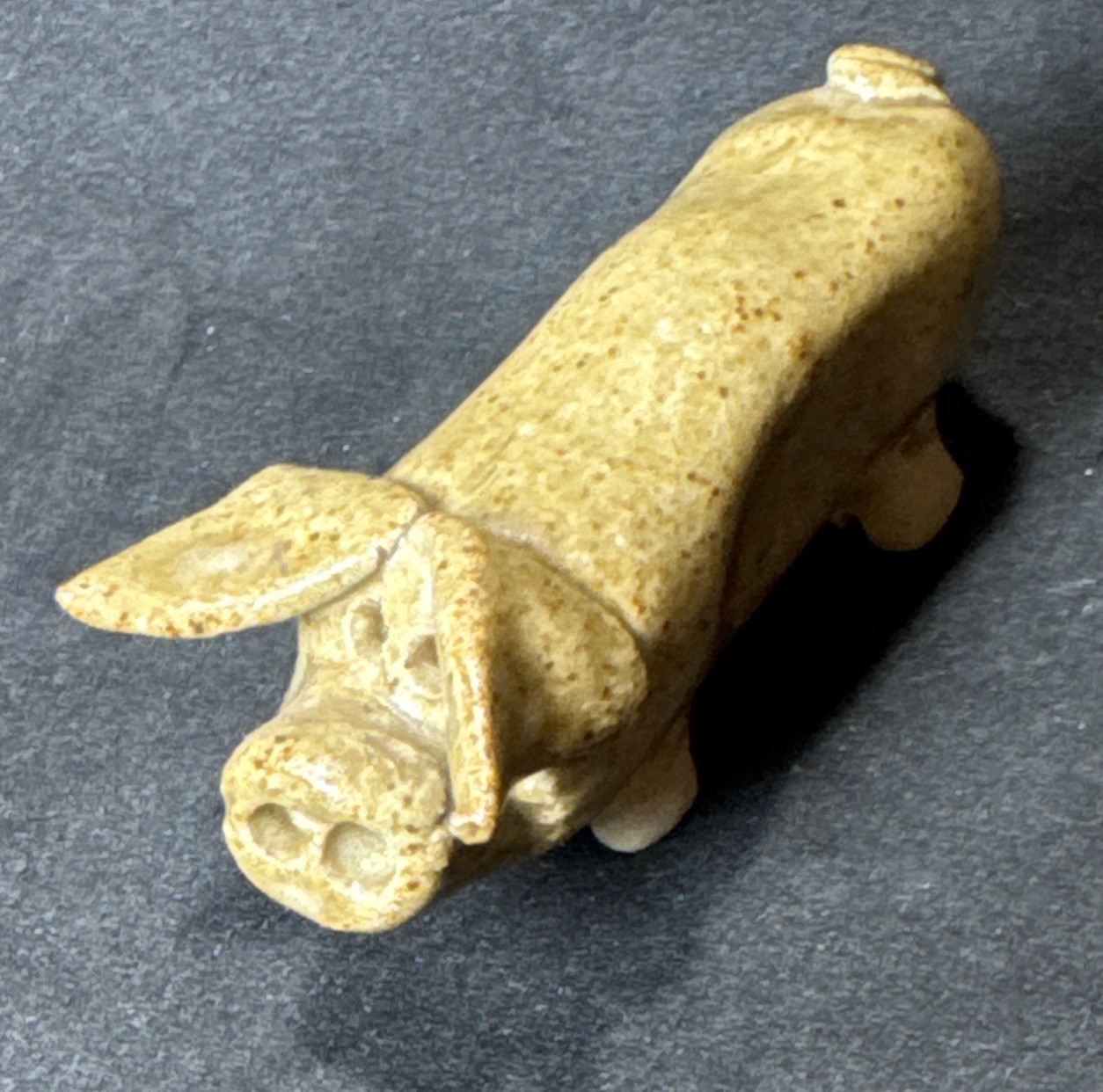 Vintage CYMRU Pottery Stoneware Primitive Folk Art Miniature Pig Figurine 2.5″