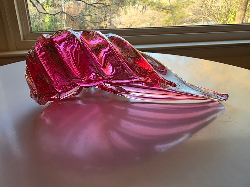1950s MURANO Sommerso Art Glass SHELL CONCH Bowl MCM Alfredo Barbini Venice Nice