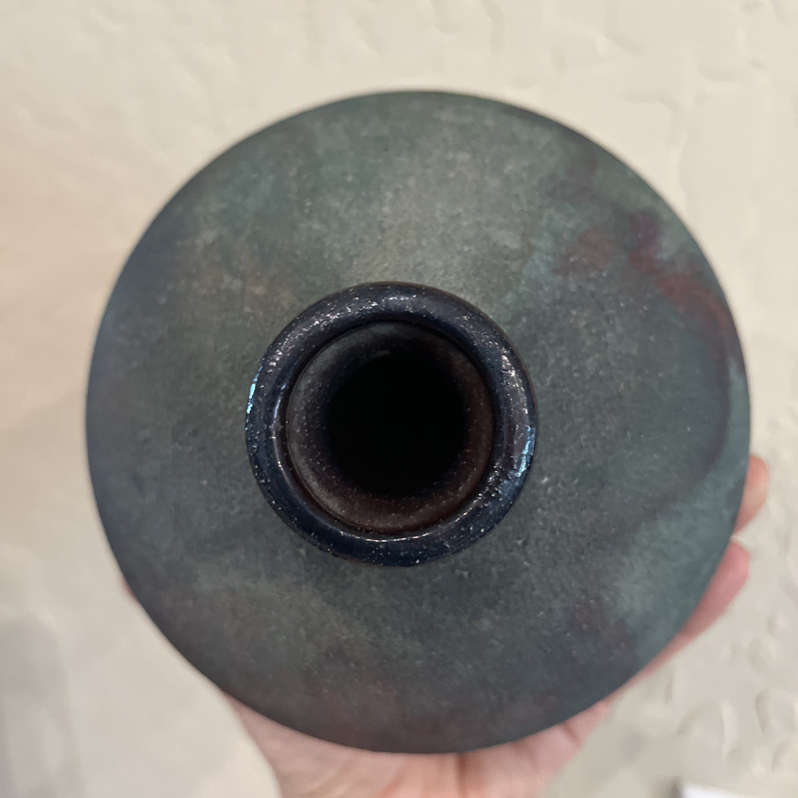 Handmade Studio Pottery Raku Vase – Iridescent Metallic Glaze 6″ – Signed SB