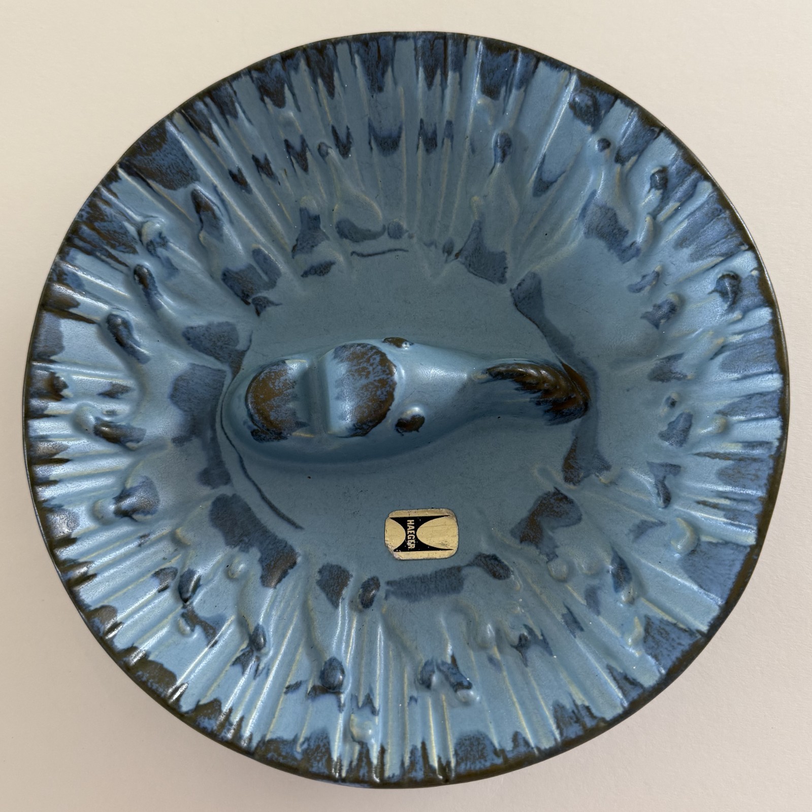 HAEGER 1034-H Vintage Blue Fish Ashtray, Rare Original Label, Mid-Century Modern