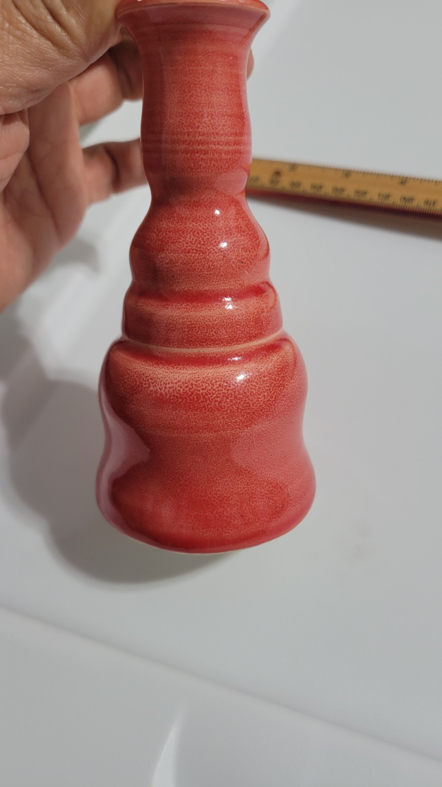 Studio art pottery mini bud vase Signed Red ? Decor 4.75 inches