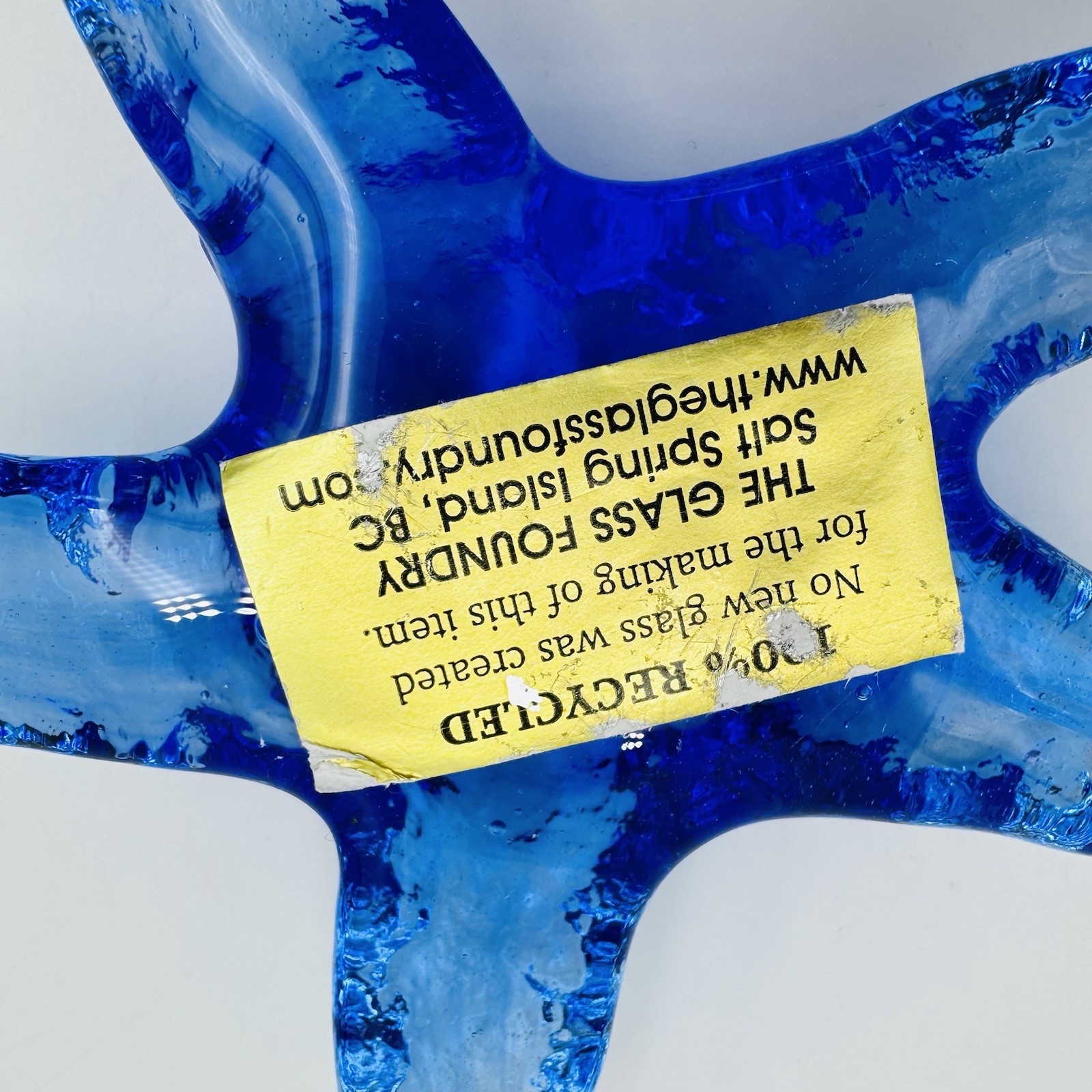 Recycled Textured Art Glass Cobalt Blue Starfish Paperweight Figure 4.75” Canada