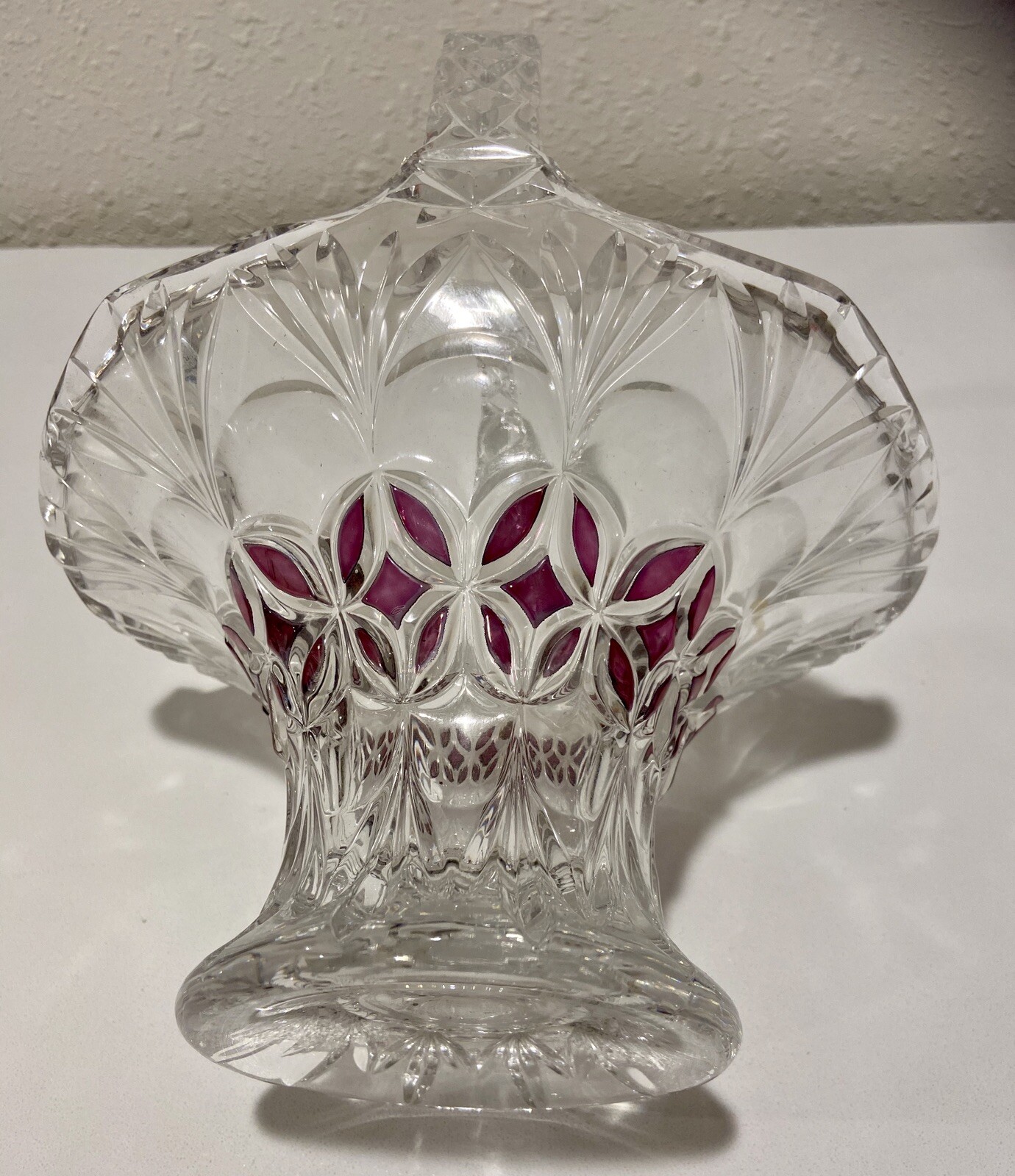 Lead Crystal Basket with Amethyst Accents 10 1/2” Tall Vintage