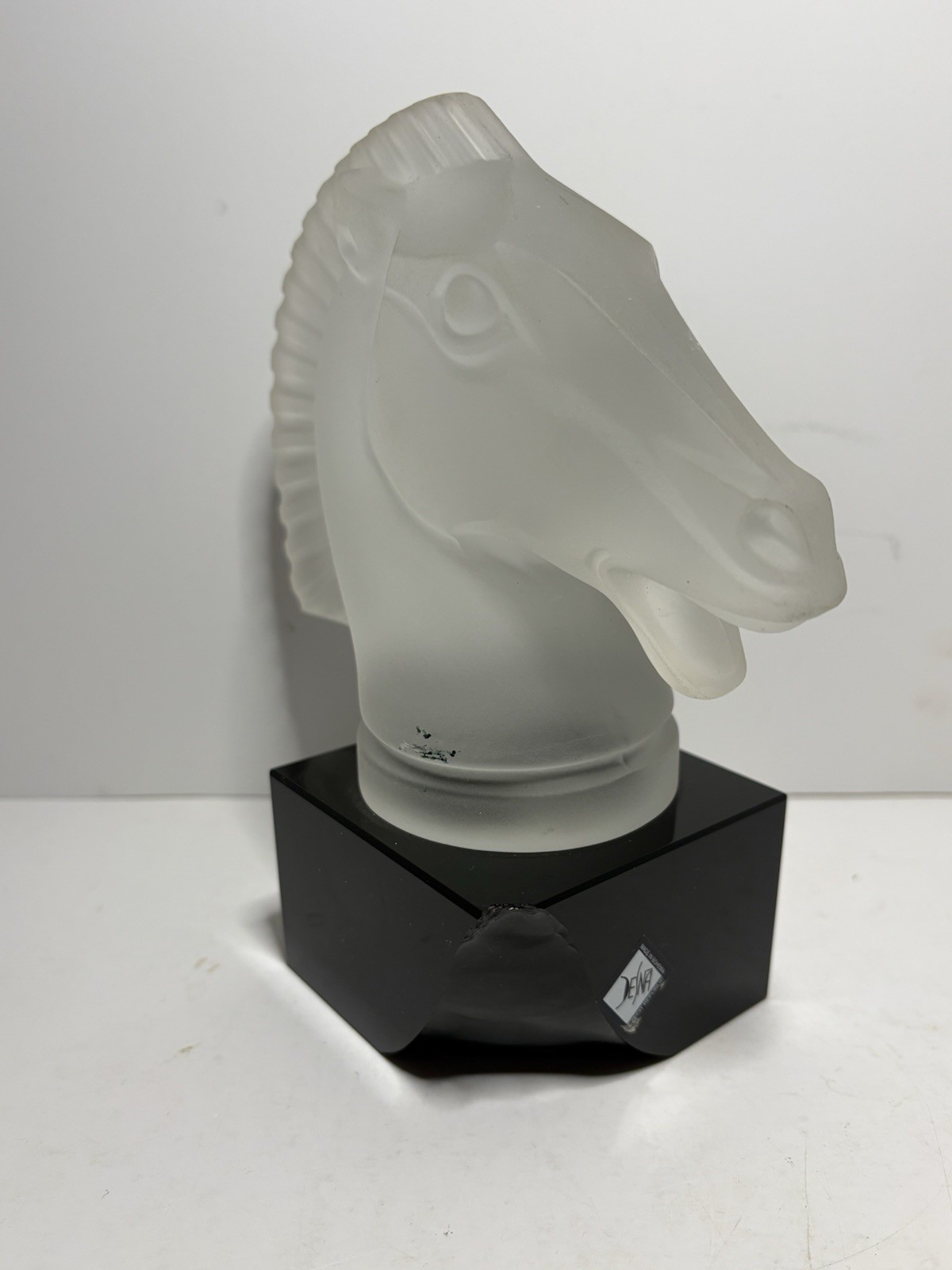 DESNA Czech Frosted Glass Horse Head Sculpture Bohemian Art Glass 7”