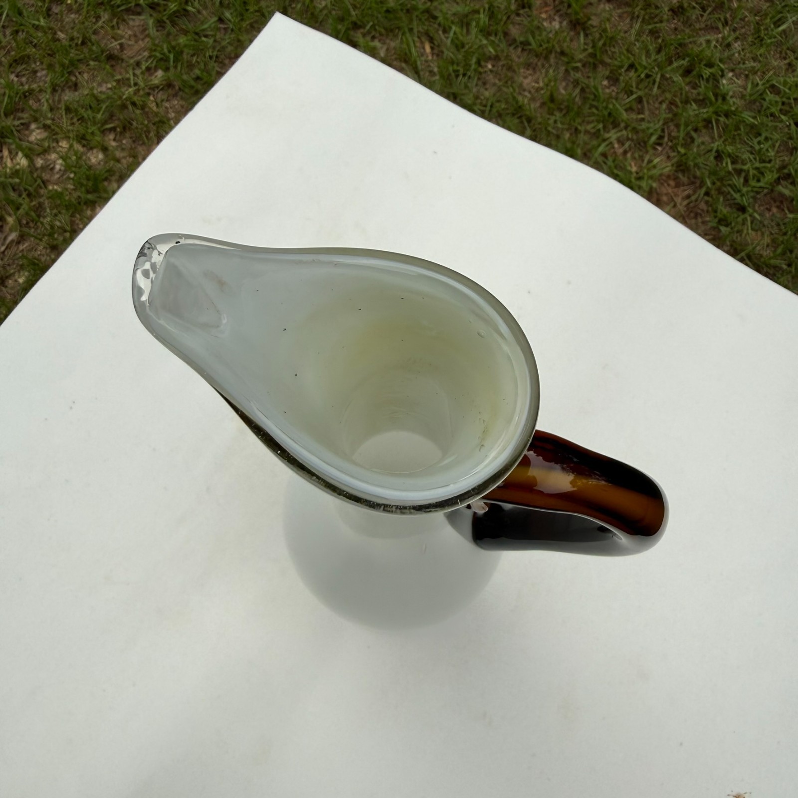 Vtg 16” Cristales de Chihuahua Mexico Opaline Art Glass Ewer Pitcher MCM White
