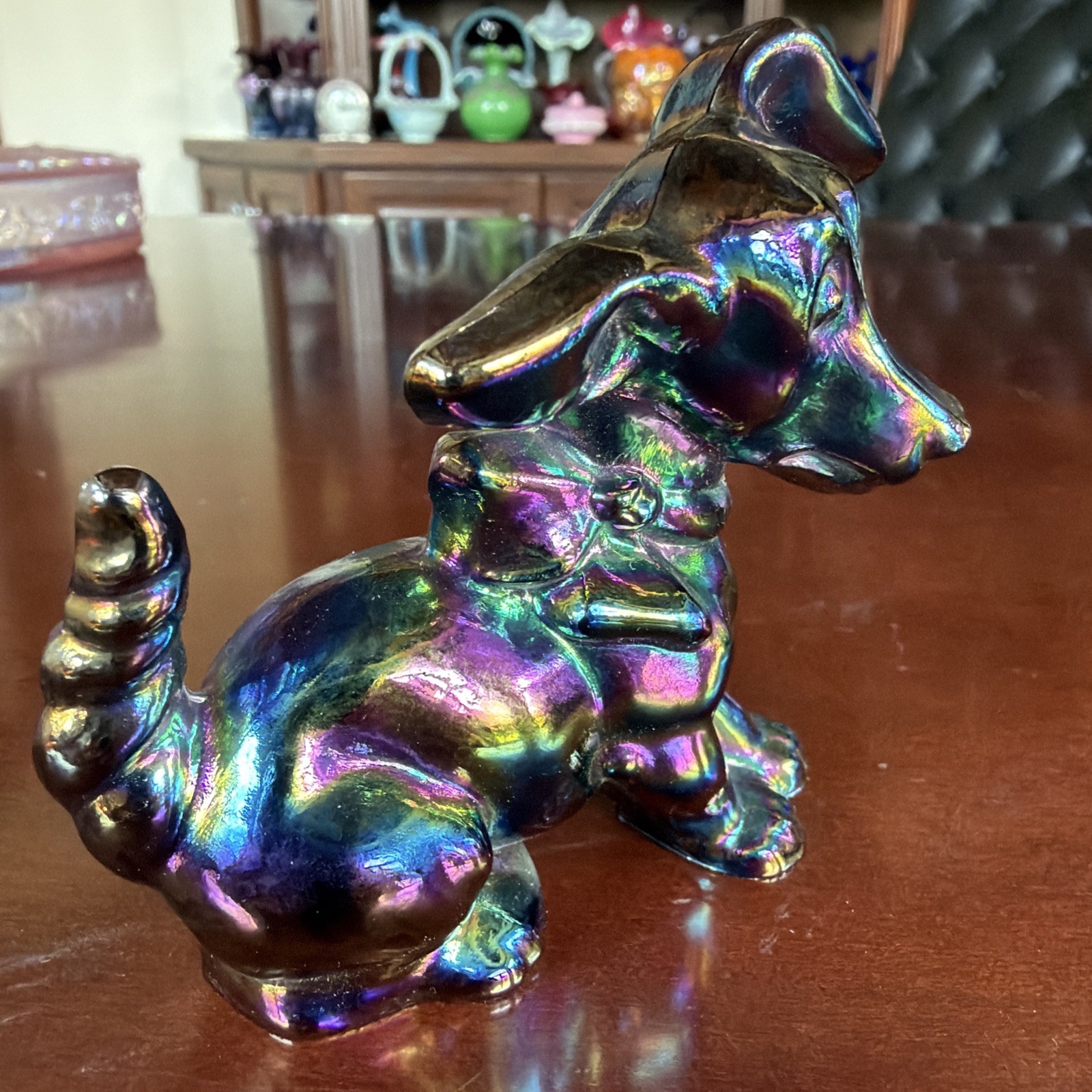 Darling Vintage Imperial Glass Terrier “Parlor” Pup Amethyst Carnival Signed
