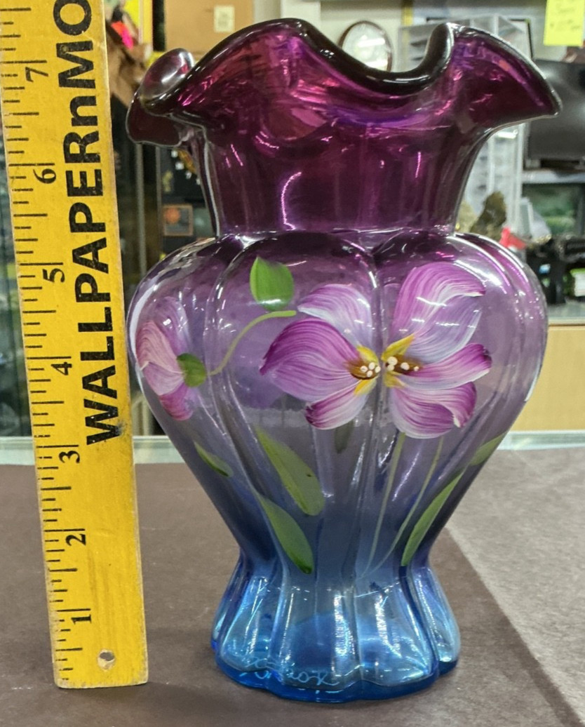 Fenton Mulberry Melon Vase GEORGE & NANCY FENTON Signature; Autograph by Artist