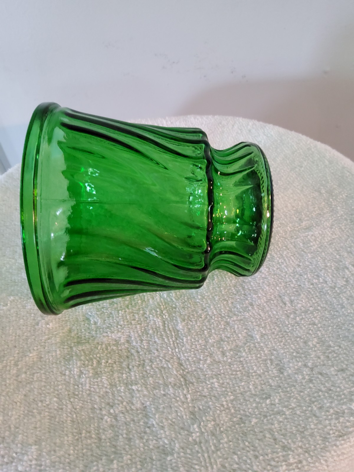 Emerald Green Glass Ribbed Footed Planter or Flower Vase