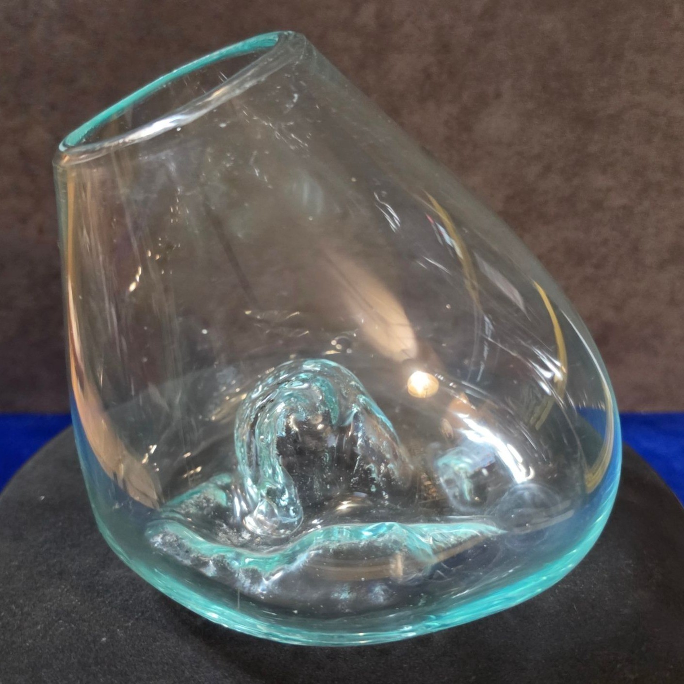 Hand Blown Molten Glass on Wood Root Base Vase 7.25″ Terrarium Planter Bali OOAK